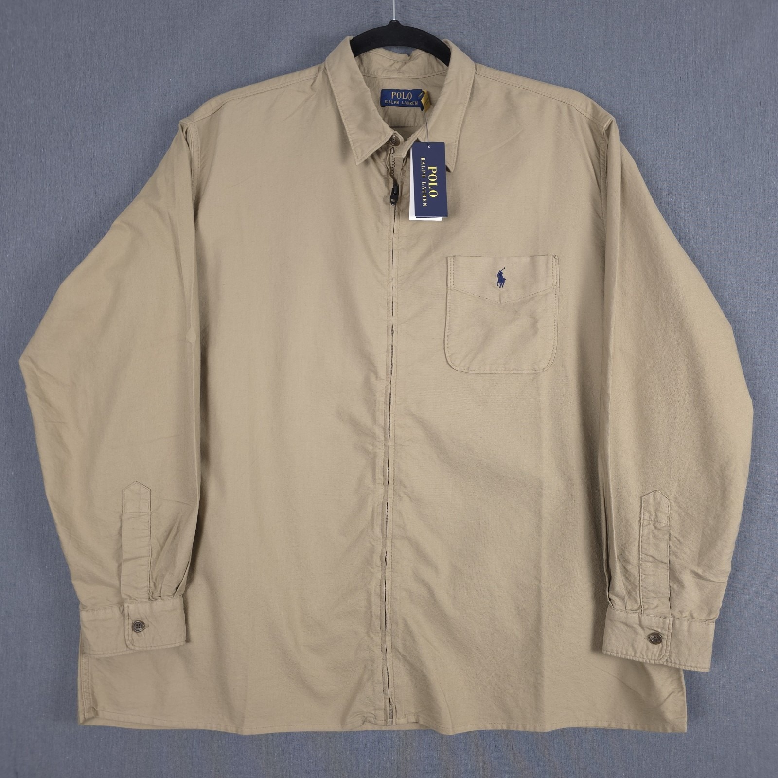 Polo Ralph Lauren Garment-Dyed Oxford Overshirt Mens 2xb Surrey Tan Full Zip New